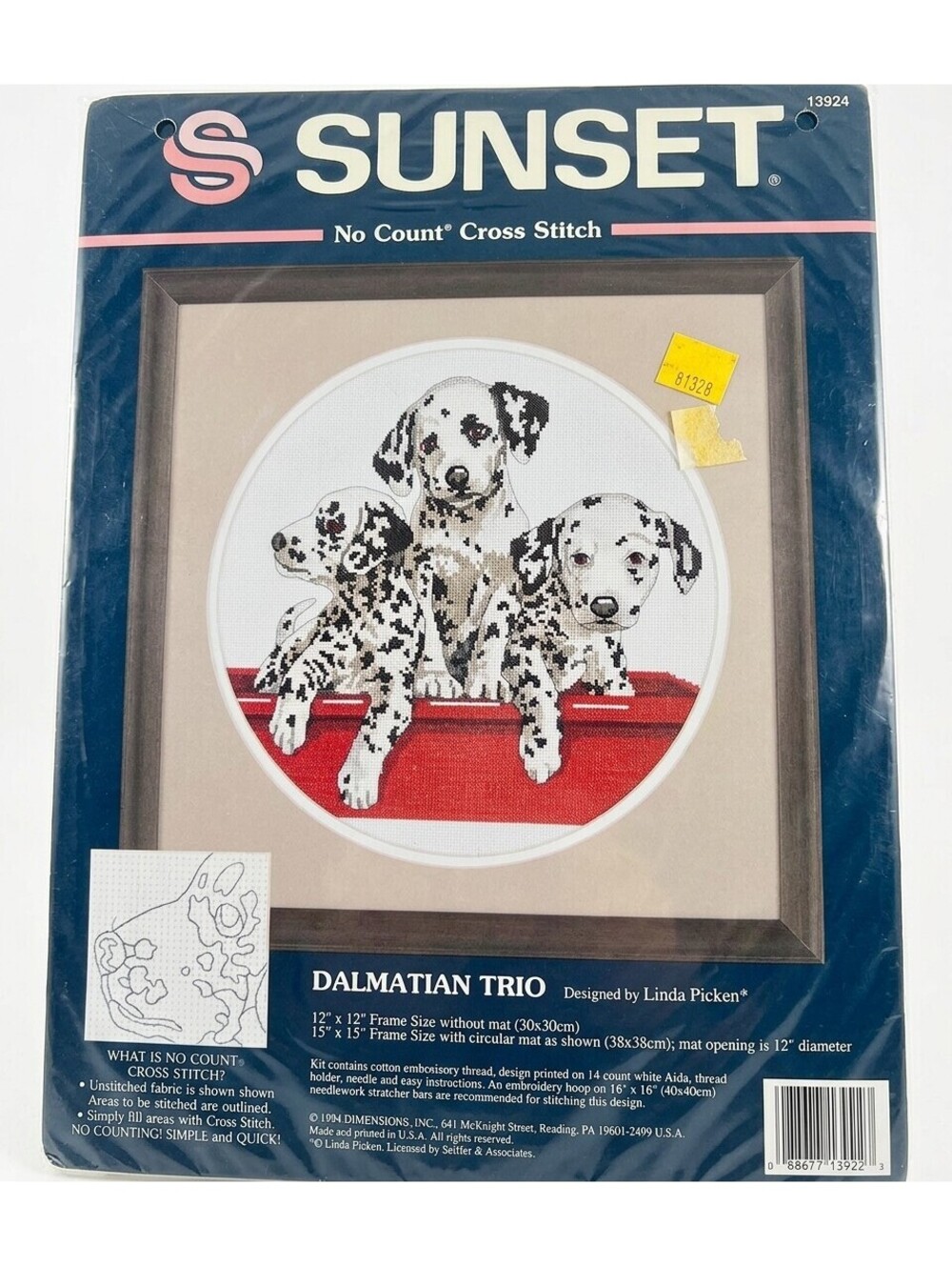 Vintage Dimensions Sunset No Count Cross Stitch Kit 13924 Dalmatian Trio 1994
